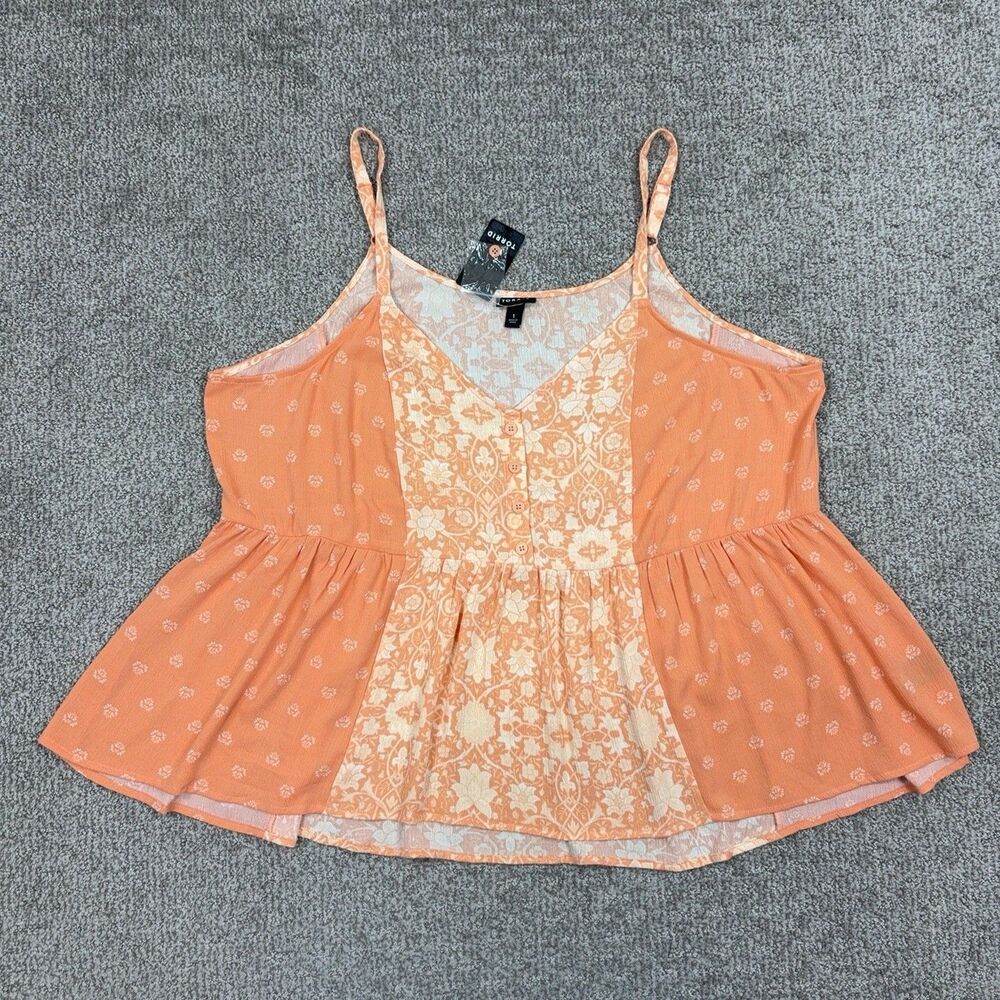Torrid Tank Top Womens 1X Orange Floral Babydoll Paplum Boho Summer Beach